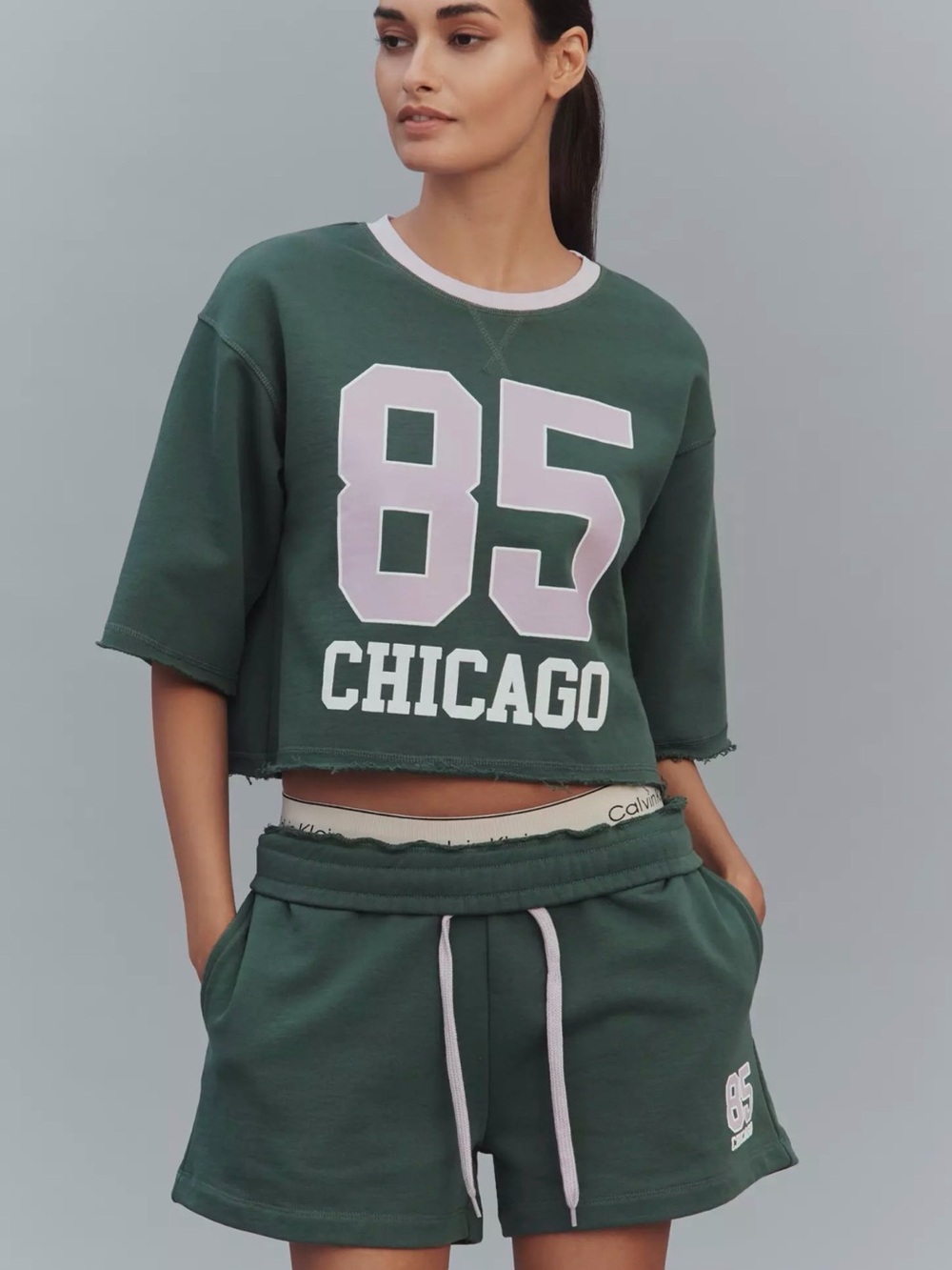 Anthropologie Daily Practice Green Cropped '85 Chicago Sweatshirt XL BNWT